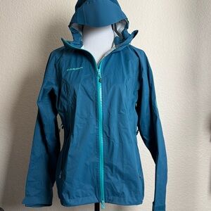 Mammut Drytech Premium Mountain Waterproof‎ Jacket Medium Womens Blue Green New